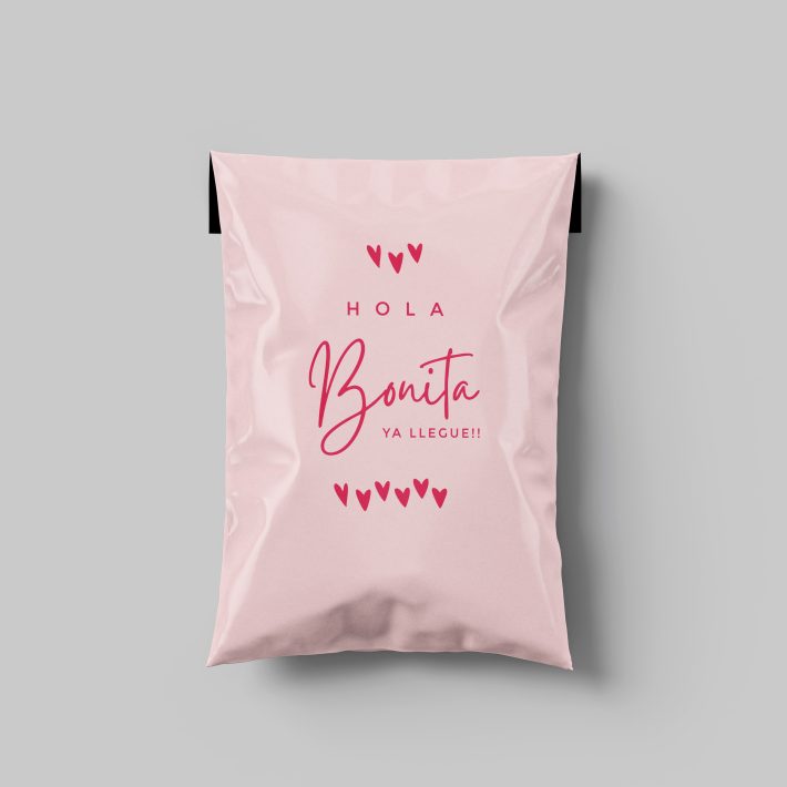 Bolsa Courier rosa diseño "Hola Bonita" 17x26 cm / 100 unidades